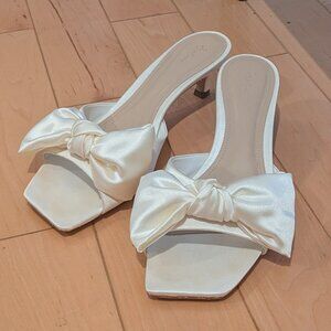 22élevé, Satin Bow Mules, 38.5 (8.5 US), White, Good